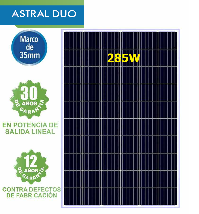 285W-connera panel solar 285w policristalino doble vidrio 60 celdas astral duo
