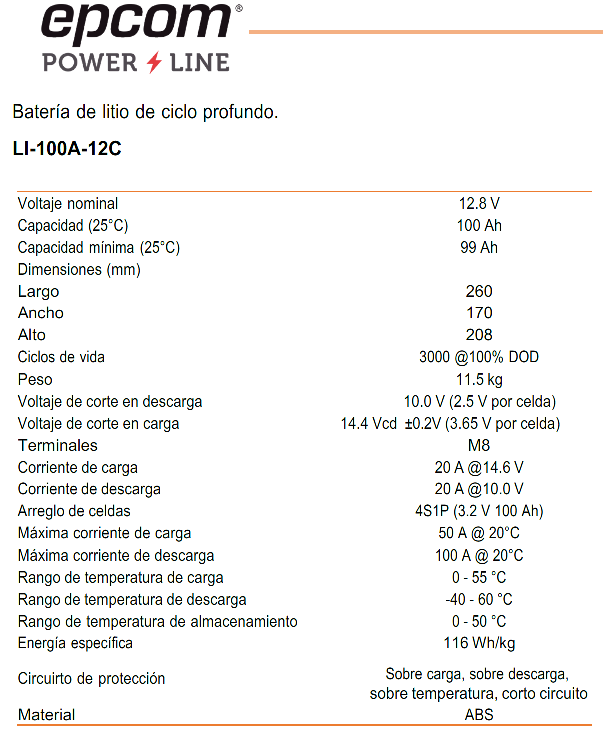LI10012S_datos bateria litio 12v 100ah (lifepo4) epcom