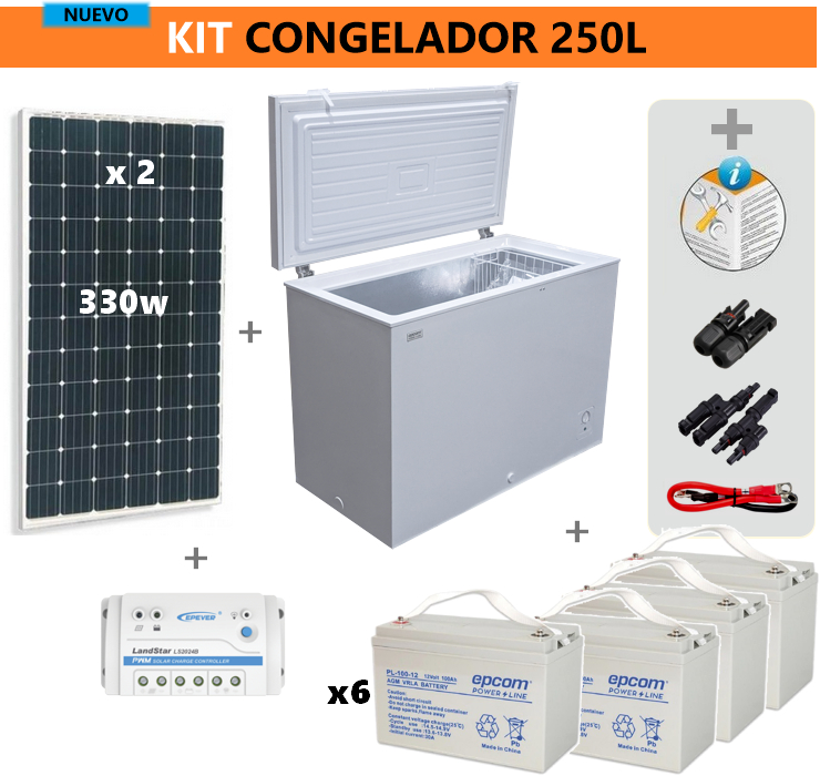 kit-congelador-250l-6bat kit congelador tipo cofre 250 litros 3 dias autonomia