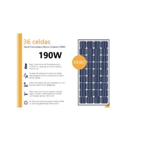 panel solar 190w mono cristalino 36 celdas perc